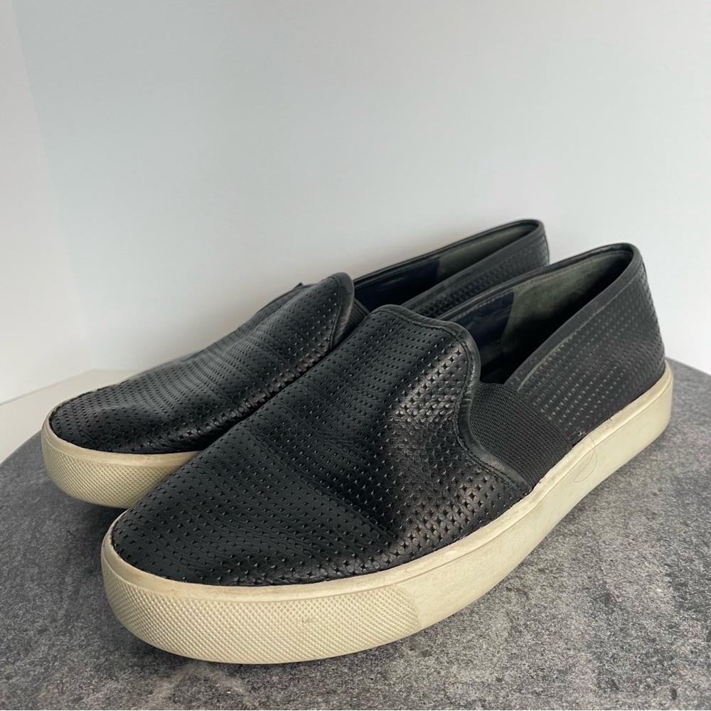 Vince Blair Black And White Leather Sneakers Slip On Shoes 36